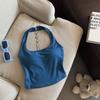 10134 # Regata de Viscose com Gola Halter Costas Bonitas Verão Sexy Hot Girl Costas Nuas Corrente Estrela com Bojo Camisola para Mulheres