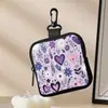 Bolsa para monedas floral morada, bolsa de almacenamiento impermeable de cuero sintético con cremallera, estuche multifuncional mini para auriculares