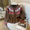 Suéter Jacquard de Flor Fair Isle Cárdigan de Punto Suave Pulóver para Mujer Diseño Otoño/Invierno Prenda Exterior Superior