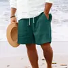 Mejores Vendedores Transfronterizos Europeos y Americanos 2023 Estación Independiente de Amazon Pantalones Cortos de Algodón y Lino con Cordón Pantalones de Playa para Hombre