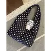 Bolsa de Lona Preta com Bolinhas Estilo Coreano para Mulheres 2025 Nova Bolsa de Ombro Tote de Grande Capacidade Bolsa de Mão para Compras e Trabalho de Nicho