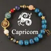 Pulsera de los Doce Signos del Zodiaco para Mujer Malaquita Lapislázuli Piedra Natural Azul Pulsera de Cuentas Planeta Universo Stock Listo Venta al por Mayor