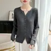 Cardigan de Punto Nuevo Otoño/Invierno 2026 Hilo Floral Tijera Cuello V Manga Larga Mujer Base Retorcida Acanalada Camisa Top