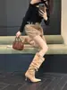 Novedad Otoño/Invierno 2026 Moda Puntiaguda Tacón de Aguja Botas Altas Mujer Hebilla de Cuero Gamuza Arrugado Apiladas Botas de Montar