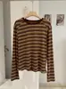 KEKEZOON Camiseta de Manga Larga con Cuello Redondo de Color Contrastante a Rayas Vintage, Nueva Moda de Principios de Otoño Versátil Top Básico 8436