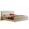Oferta Especial por Tiempo Limitado Piel de Vaca de Primera Capa Simple Moderno Estilo Crema Doble Recámara Principal Bordes Suaves Apartamento Pequeño Cama de Cuero Genuino
