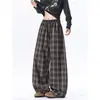 Pantalones casuales de cuadros simples estilo perezoso para hombre otoño talla grande marca de moda personas con sobrepeso holgados rectos pierna ancha largos