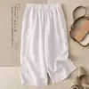 Novas Calças de Verão Femininas de Algodão Linho Tencel de Sete Pontos, Cintura Alta Emagrecedoras, Pernas Largas, Cintura Elástica Fina, Soltas, Casuais, de Perna Reta