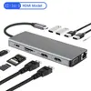Estação de Docking 8 em 1 Tipo-C para HDMI Placa de Rede Pd Laptop Rj Hub Estação de Docking Hub Usb-C