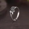 Anillo de Flor de Rosa con Baño de Plata Tailandesa Vintage Moda Simple Estilo Ins Europeo y Americano Lujo Ligero Gama Alta Diseño de Nicho Anillo para el Dedo