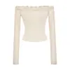 Camiseta Base de Encaje Ligero Maduro Estilo Francés de Manga Larga para Mujer Otoño e Invierno Hueca Transparente Cintura Corta Ceñida