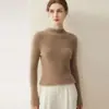 Suéter Feminino de Cashmere Puro Gola Alta Meia Manga Slim Fit Outono/Inverno 2026, Malha Elegante para o Dia a Dia