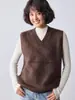 Colete de gola V 100% lã, cor sólida, macio, quente, hipoalergênico, design simples e versátil, perfeito para o uso diário no outono e inverno, adicionando um toque de elegância
