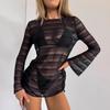 Vestido Feminino Tencel Preto Vazado Estilo Spice Girl Puro Desejo Europeu e Americano Verão 2025 Estilo Transfronteiriço de Férias Vestido de Linha A Roupas Femininas
