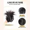 Presilha de Cabelo Preta com Franjas e Peruca em Formato de Coque, Adereço de Cabelo com Coque de Flores Artificiais Amarrado Baixo, Acessório de Cabelo Novo Estilo