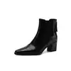 Botines de piel de oveja de capa superior para mujer, nuevo estilo otoño e invierno, punta cuadrada, tacón medio grueso, cremallera trasera, botines Chelsea, botines cortos para mujer