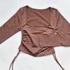 Camiseta de Yoga de Manga Corta con Cordón y Pliegues para Primavera y Verano, Transpirable, de Secado Rápido, Tops Cortos para Mujer, Fabricante