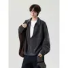 Moletom jaqueta casual versátil moderno estilo coreano com textura, decote V, retalhos, falso duas peças para homens no outono