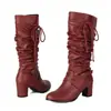 Botas Martin de tacón alto para tallas grandes, transfronterizas, para otoño e invierno, punta redonda, suela de goma, ligeras, color liso, botas de caña alta, antideslizantes, versátiles, cremallera lateral