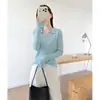 Estilo suave, top de malha de lã pura com gola virada, camisa polo feminina de outono com zíper parcial, suéter. Disponível em estoque