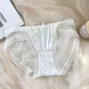 Ropa interior de encaje blanco puro de satén retro francés para mujer, bragas de malla sexy de cintura baja al por mayor para niña