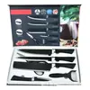 Conjunto de Cozinha Aço Inoxidável Cabo de Ferradura Preto Padrão Ondulado Conjunto de Seis Peças Caixa de Presente Venda Direta da Fábrica de Facas