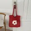 Bolsa de Punto Floral Otoño Malla Verde Menta Bolsita de Ganchillo Atmosférica Bolso Tote de Hombro de Gran Capacidad Producto Terminado