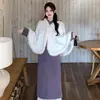 Vestido Cheongsam Morado Grueso de Terciopelo Talla Grande Traje de Chal con Capa Peluda Invierno Diario Nuevo Chinoiserie Falda Larga
