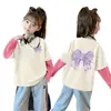 Camiseta de Manga Larga de Algodón Puro para Niñas Cuello Redondo Estampado de Dibujos Animados Estilo Nuevo 2026 Elegante Estilo Coreano Bloque de Color Camiseta Básica
