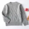 Suéter 100% Lã Pura Outono e Inverno para Homens, Mulheres e Crianças, Camada Base, Versátil, Simples, Tricô Trançado, Fio de Três Fios, Engrossado, Gola Redonda, Pulôver, Tricô