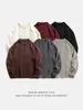 Sudadera de Color Sólido Estilo Perezoso Textura Retorcida Cuello Redondo para Hombre Otoño e Invierno Marca de Moda Chaqueta de Punto Casual Holgada Retro