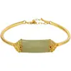 La mejor pulsera de calcedonia verde jade natural para mujer, chapado en oro antiguo, con rubí, personalidad, pulsera hueca con patrón antiguo