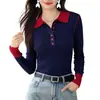 Venta directa del fabricante: Ropa de Mujer de Estilo Americano para Comercio Exterior, Suéter de Punto de Manga Larga Ajustado con Bloques de Color, Adecuado para Usar en Capas o Solo