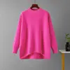 Suéter de otoño e invierno nuevo retro suelto de talla grande de manga larga de color sólido, suéter de cuello alto medio para mujer, camisa de fondo