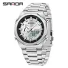 Relógio Digital Sanda Sincronizado Duplo Display Multifuncional Masculino Octogonal Contagem Regressiva Luminoso 3376