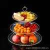 Plato de Fruta de Plástico Acrílico Estante Doble Capa para Pasteles de Hogar Estante Inciso Postre Estante de Exhibición Comercial de Taiwán Bandeja para Snacks