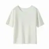 Toque Delicado de Pele! Blusa de Tricô com Gola Redonda, Barra Dobrada e Manga Curta para Mulheres, Peça Única Sem Costura, Outono Precoce, Cor Pura, Camiseta de Lã