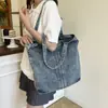Bolsa de Ombro Jeans Artística Casual Estilo Coreano 2025, Moderna e Simples, Bolsa Grande para Estudo de Aluno, Bolsa Tote para o Dia a Dia