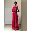 Conjunto Deportivo Casual Rojo Europeo para Mujer Primavera y Otoño 2025 Nuevo Set de Dos Piezas de Moda de Alta Gama con Pantalones Anchos Sueltos