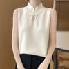 Camisa de punto sin mangas con cuello mao, estilo chino, para mujer, para otoño e invierno, nuevo chaleco de estilo chino, top adelgazante