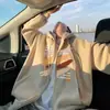 Suéter Cardigan Masculino Outono e Inverno Solto Casual Manga Longa Estilo Americano Adolescente Meninos Casal Cinza Jaqueta com Capuz
