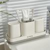 Almacenamiento de baño vaso para enjuague bucal caja de almacenamiento escritorio sin perforaciones pareja baño hogar caja para cepillos de dientes estante para guardar cepillos de dientes