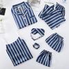Fábrica exclusiva para comércio exterior pijama de sete peças feminino quatro estações usável manga longa seda artificial sexy roupa de casa terno de seda gelada