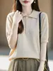 Otoño 2026 Nuevo Camiseta de Manga Corta de Punto con Cuello Polo de Mezcla de Algodón y Lana para Mujer Color Sólido Capa Base