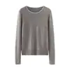 Outono/Inverno Novo Suéter Feminino Liso Gola Redonda Color Block 100% Caxemira Pura Manga Raglã Tricô Manga Longa Camada Base