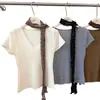 Ruoxin 26 Nueva Colección de Principios de Otoño: Suéter de punto versátil y sencillo de manga corta con cuello en V y bufanda