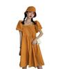 [Sombrero incluido] vestido 2024 Nuevo estilo occidental estilo coreano Holgado Muñeca ins falda cuello cuadrado manga abullonada falda línea A