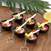 Mini Hashi de Simulação Chaveiro de Macarrão Tigela Miniatura Camarão Tempura Tigela de Macarrão Pingente de Bolsa Brinquedo de Comida Falsa