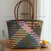 Bolsa de Rattan Sintético Trançada à Mão, Alça de Bambu, Cesta de Legumes, Bolsa de Presente, Bolsa de Palha, Bolsa Tote Trançada para o Dia a Dia
