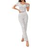 Pijama Transfronteiriça Amazon Europeia e Americana de Manga Curta com Decote em V Estampa Floral Pequena Calça Cenoura com Babado Roupa de Casa Conjunto Mulher